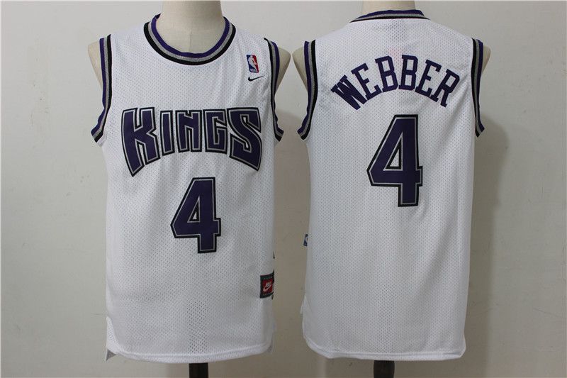 Men Sacramento Kings 4 Webber White Throwback NBA Jerseys